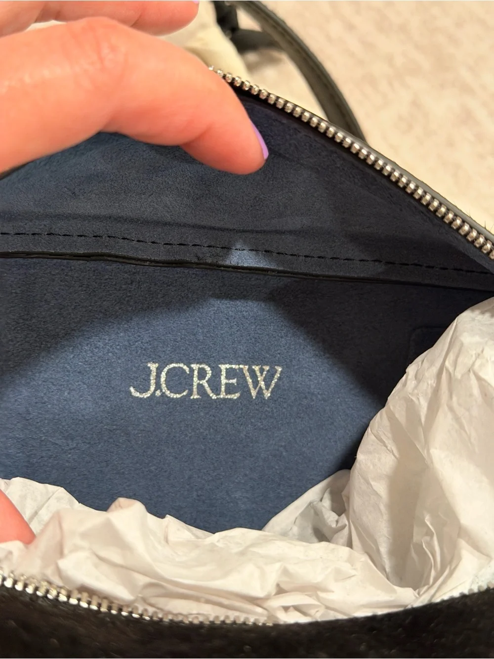 NWT J. Crew Black Delphine shoulder bag in calf hair #061